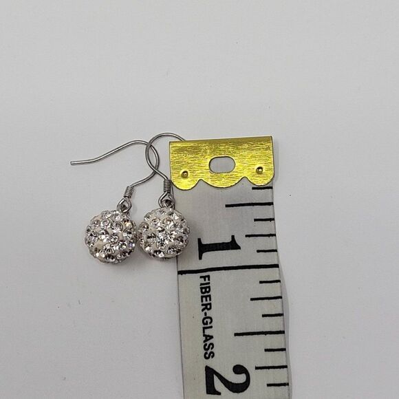 Silver Tone Rhinestone Drop Earrings Sphere Dangle Pierced Hook New Years Glam - Picture 3 of 6